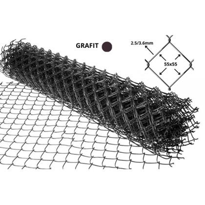 Siatka ogrodzeniowa powlekana PCV antracyt 150 cm drut 2.5/3.6 mm oczko 55 mm rolka 10 m