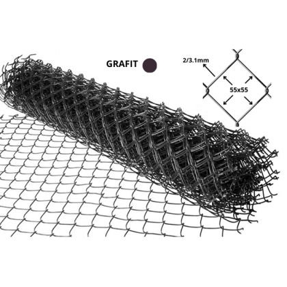 Siatka ogrodzeniowa powlekana PCV antracyt 150 cm drut 2/3.1 mm oczko 55 mm rolka 10 m